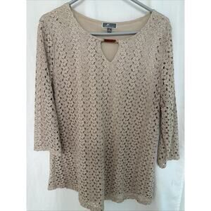 JM Collection Natural Color Poly Crochet Knit Women’s Pullover Top Size XL